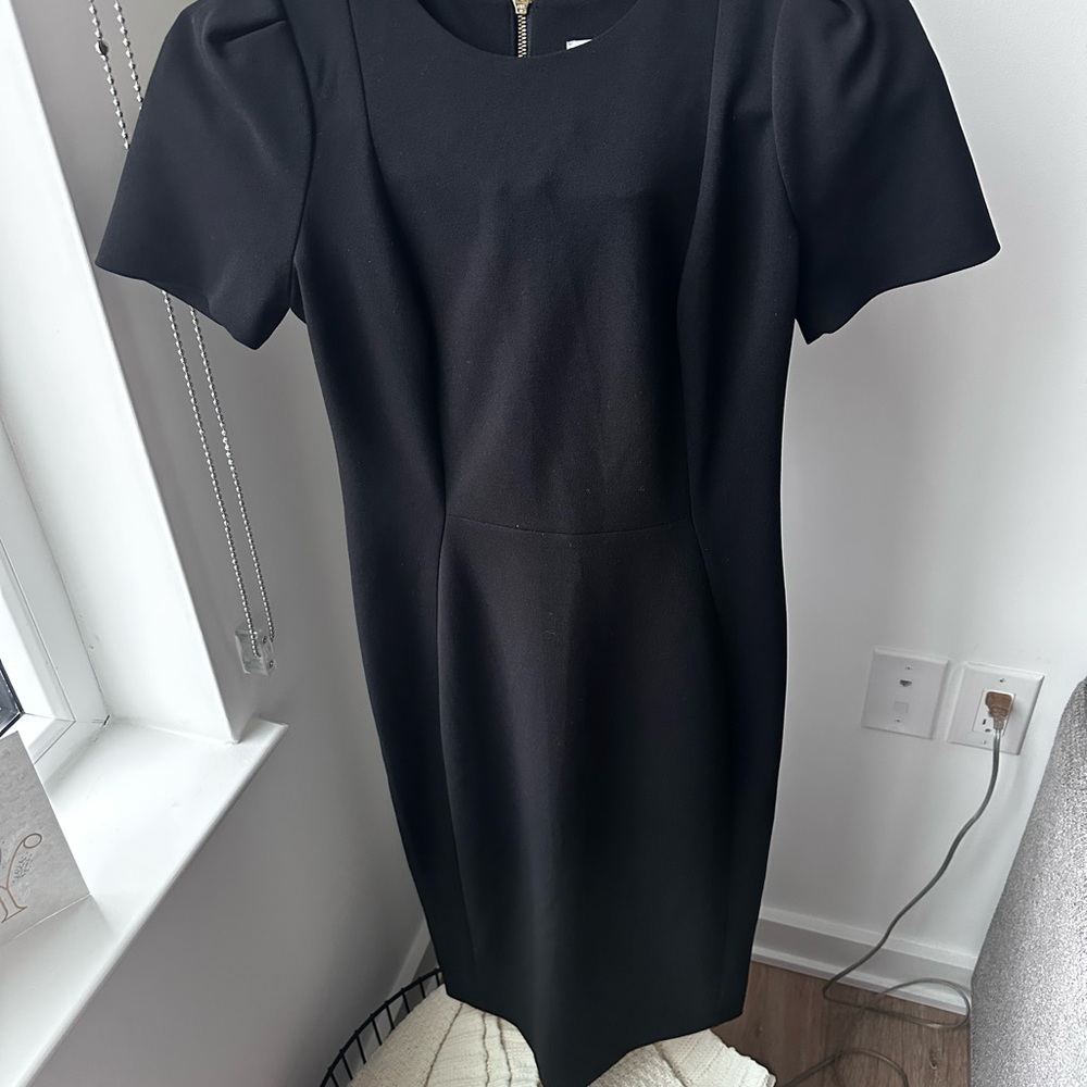 Calvin Klein Black Sheath Dress with Puff Sleeves for Cocktail